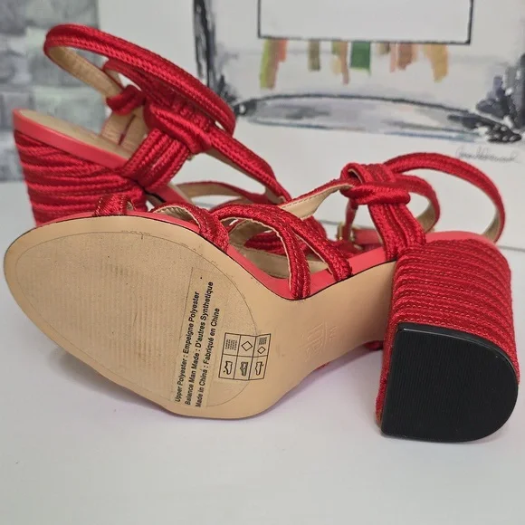 CAbi Tip Toe Red Rope Strappy Block Heel Ankle Strap Sandals Size 7 Style 6012 - Picture 9 of 13